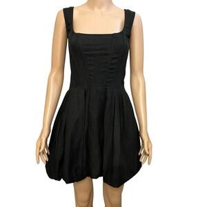 Aureta Anthropologie Corset Bubble Hem Mini Dress Size 6 Black Linen Blend
